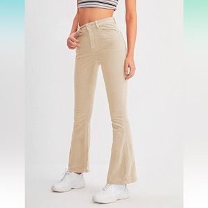 High waisted beige corduroy flare leg pants